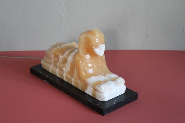 Alabaster and Marble Sphynx Lamp, 1930s-NTQ-561967