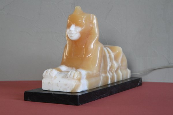 Alabaster and Marble Sphynx Lamp, 1930s-NTQ-561967