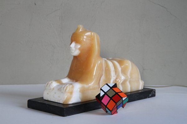 Alabaster and Marble Sphynx Lamp, 1930s-NTQ-561967