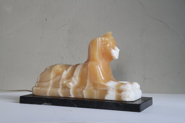 Alabaster and Marble Sphynx Lamp, 1930s-NTQ-561967