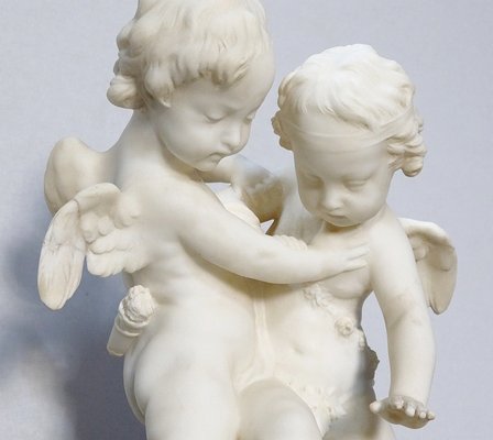 Alabaster Sculpture of Two Lovers Fighting over a Heart, 19th-Century-RVK-1123558