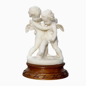 Alabaster Sculpture of Two Lovers Fighting over a Heart, 19th-Century-RVK-1123558