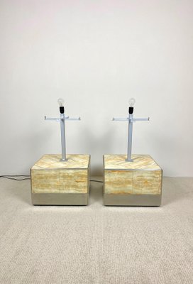 Alabaster Side Table & Lamp by Tommaso Barbi, Italy, 1970s, Set of 2-LYQ-1171564