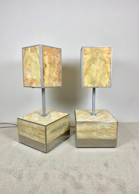 Alabaster Side Table & Lamp by Tommaso Barbi, Italy, 1970s, Set of 2-LYQ-1171564