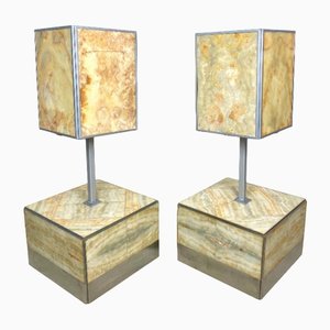 Alabaster Side Table & Lamp by Tommaso Barbi, Italy, 1970s, Set of 2-LYQ-1171564