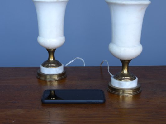 Alabaster Torchiere Table Lamps, 1950s, Set of 2-ZBW-1195967