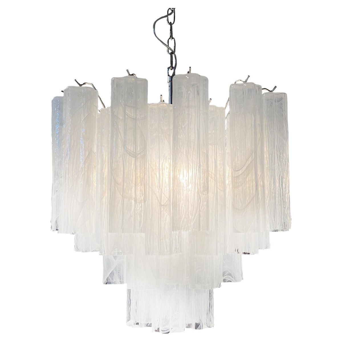 Alabaster White Glass Tubes Chandelier, 1980s