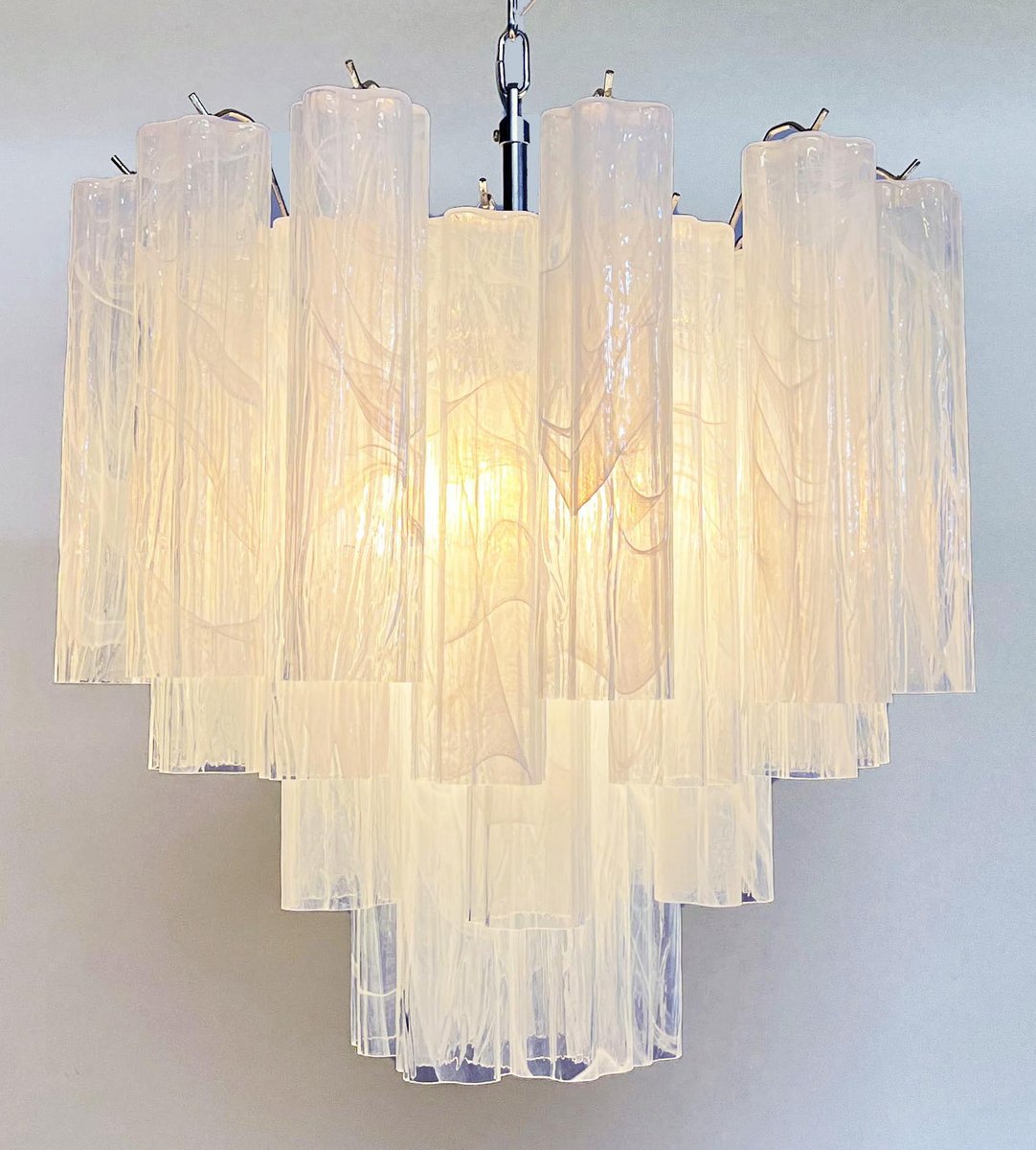 Alabaster White Glass Tubes Chandelier, 1980s