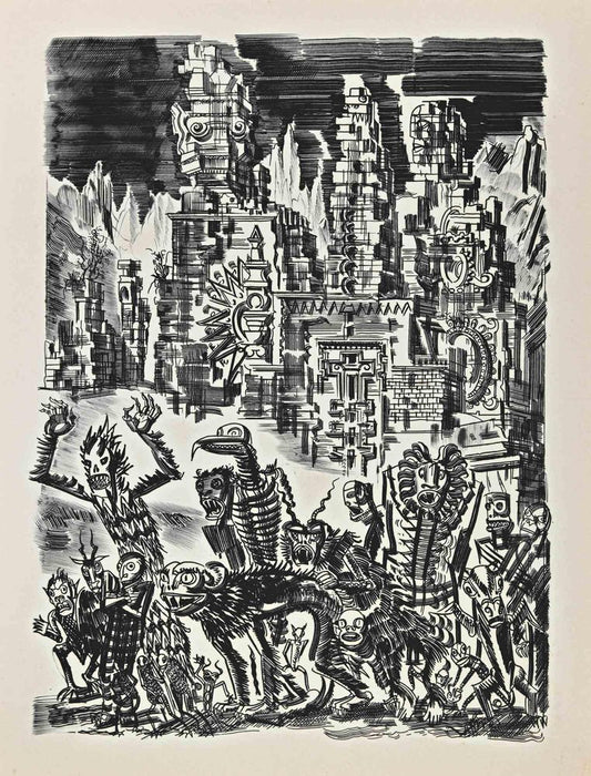 Albert Decaris, Monsters, Ink Drawing, Mid 20th Century