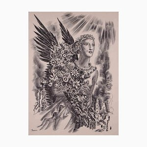 Albert Decaris, Winged Woman, China Ink Drawing, 1960s-ZCI-1403471