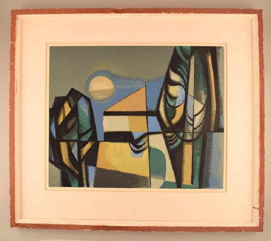 Albert Ferenz, Abstract Landscape, Germany, Mid-20th Century, Color Lithograph, Framed