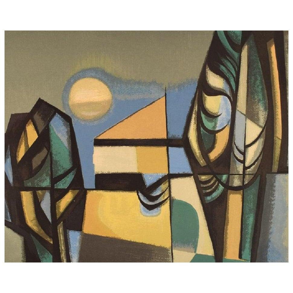 Albert Ferenz, Abstract Landscape, Germany, Mid-20th Century, Color Lithograph, Framed