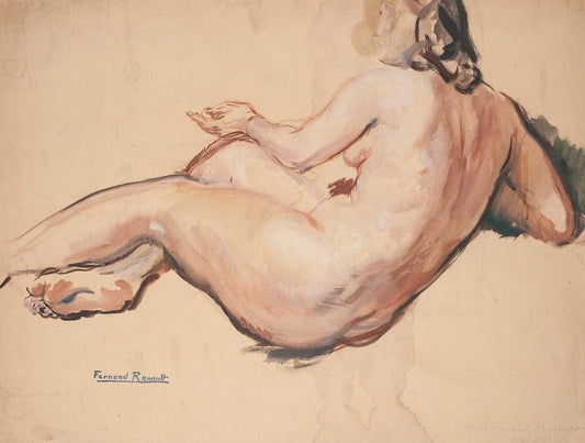 Albert Fernand-Renault - Nude - Original Tempera and Charcoal - Early 20th Century