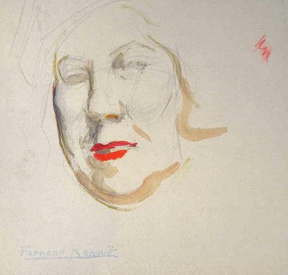 Albert Fernand-Renault, Portrait, Pencil & Watercolor Drawing, 1950s-ZCI-2025347