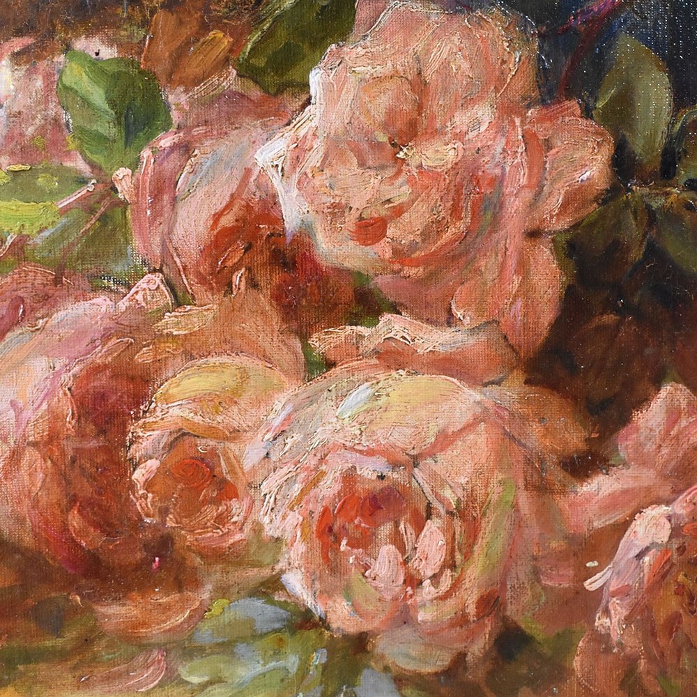 Albert Philibert, Flowers, Peonies and Roses Still Life, 19th Century, Oil on Canvas, Framed