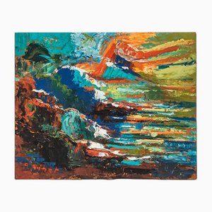 Albert Pinot, Abstract Coastal Landscape, Oil on Panel, Framed-GPP-1126541