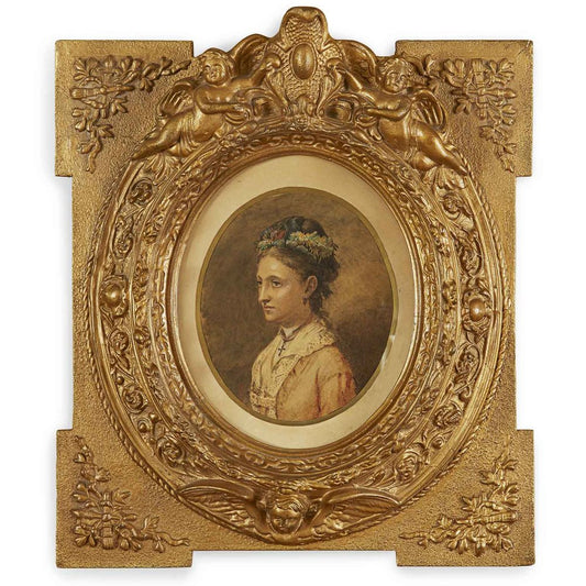 Albert Schickedanz, Portrait of a Lady, Late 1800s, Watercolor on Cardboard, Framed