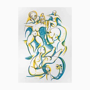 Alberto Cavallari, Blue and Yellow Figures, Lithograph, 1970s-ZCI-2025239