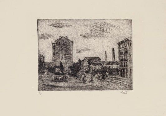 Alberto Salietti - Outskirts of Milan - Original Etching - 1940s