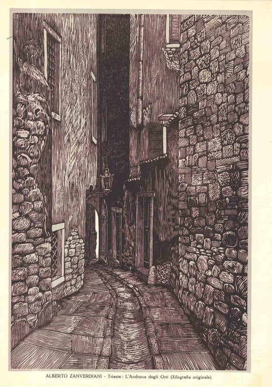 Alberto Zanverdiani, L'Androne degli Orti, Woodcut, Early 20th Century