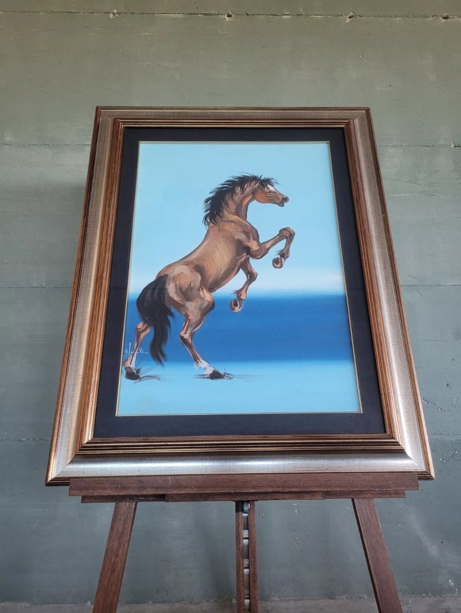 Albino Farinella, Prancing Horse, Oil Painting, 1990s, Framed