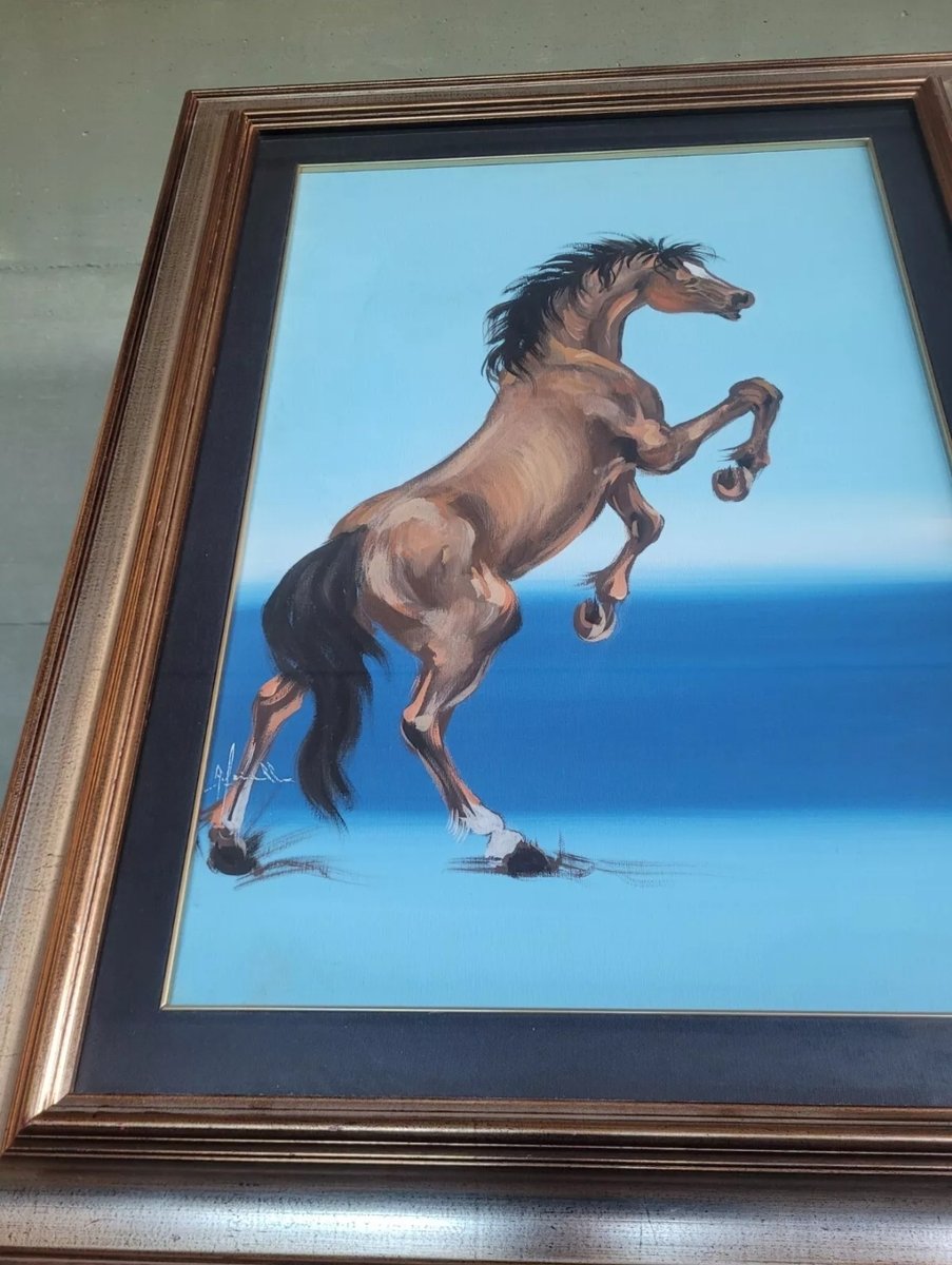 Albino Farinella, Prancing Horse, Oil Painting, 1990s, Framed