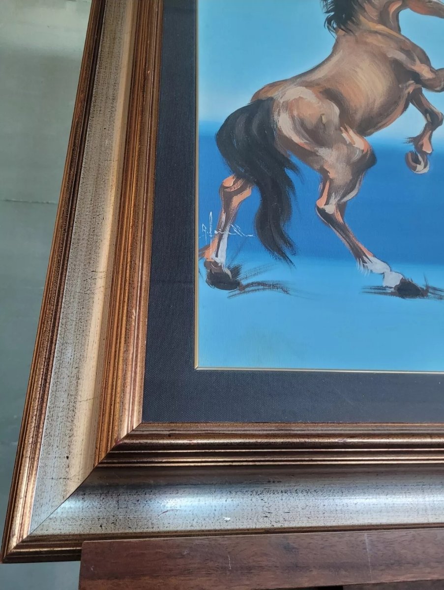 Albino Farinella, Prancing Horse, Oil Painting, 1990s, Framed