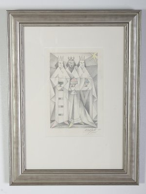 Aldo Galli, Three Kings, 1965, Pencil on Paper, Framed-IND-1366670