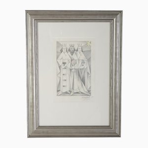 Aldo Galli, Three Kings, 1965, Pencil on Paper, Framed-IND-1366670