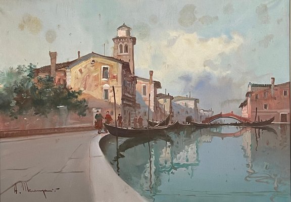 Aldo Marangoni, Venice, 1970s, Oil on Canvas, Framed-PKM-1717549