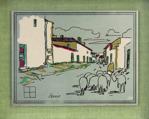 Aldo Riso, Urban Landscape with Sheep, Screenprint, 1970-ZCI-2029792