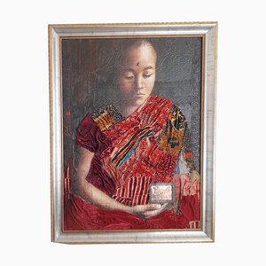 Alejandro Hermann, Tibetan Boy, Mixed Technique, Silk and Organic Textures on Canvas, Framed-TCS-1087212