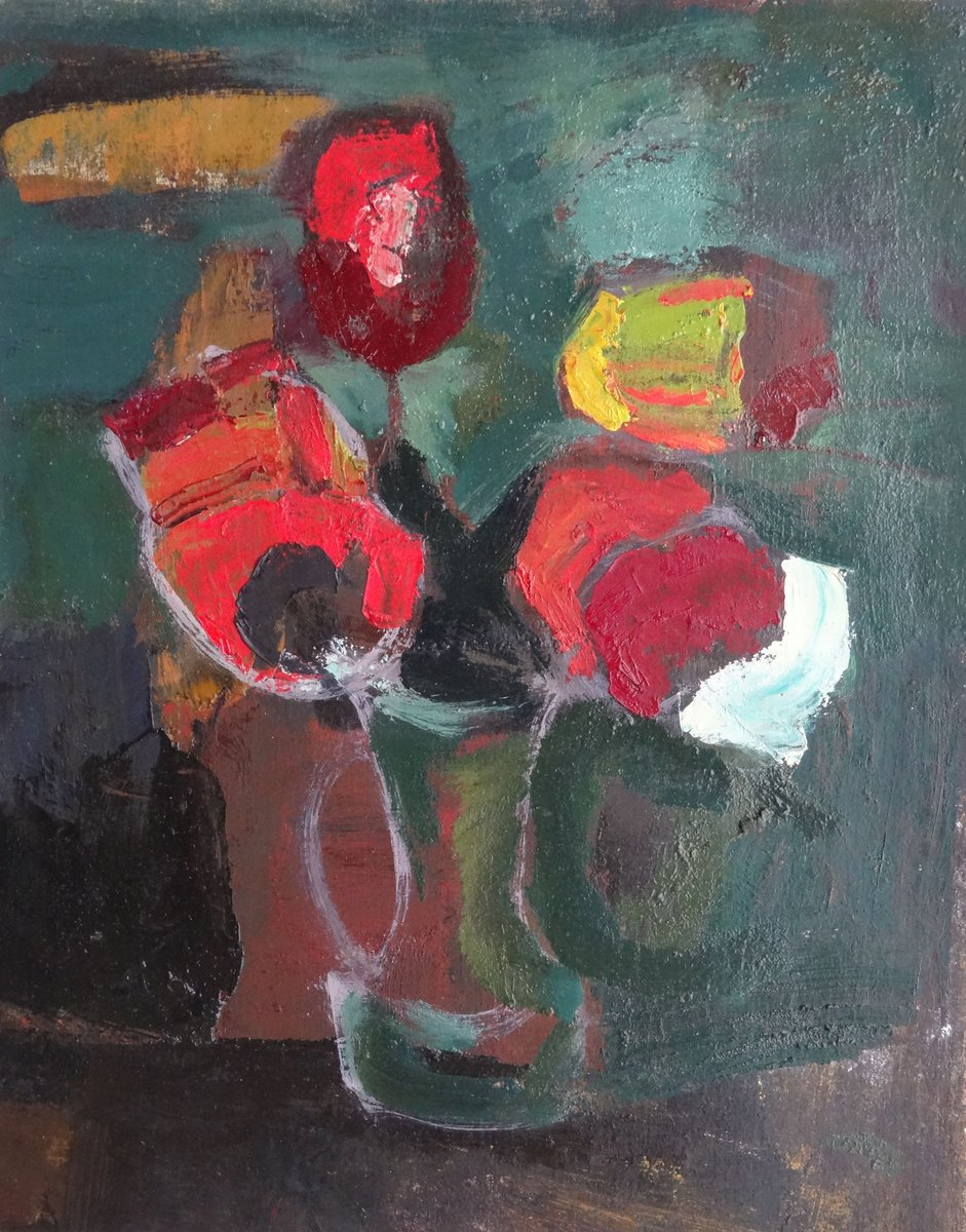 Aleksandr Rodin, Tulips Bouquet, Oil on Cardboard, 1990s