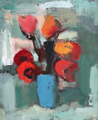 Aleksandr Rodin, Tulips in a Vase #4, Oil on Cardboard-FNC-2029002