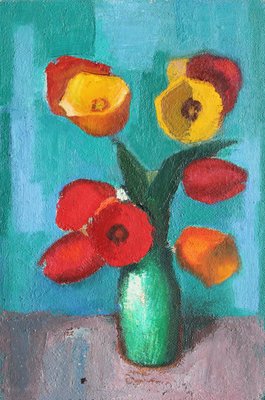 Aleksandr Rodin, Tulips in a Vase, Oil on Cardboard-FNC-2029056