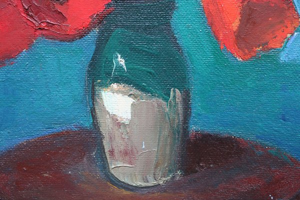 Aleksandr Rodin, Tulips on a Turquoise Background, Oil on Cardboard-FNC-1806270