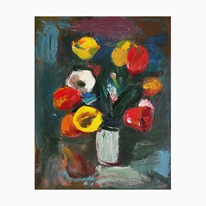 Aleksandr Rodin, Tulips with Pear, Oil on Cardboard-FNC-1806278