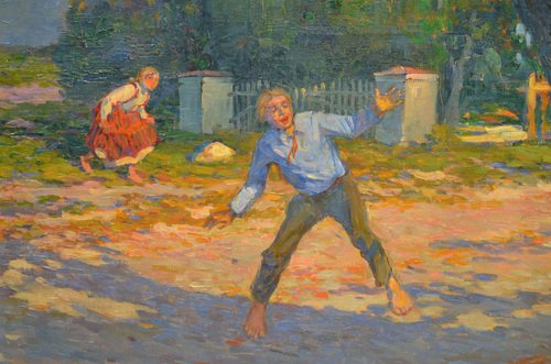 Aleksandrs Apsitis, Children Play, Oil on Canvas