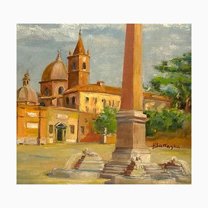 Alessandro Battaglia , Piazza del Popolo, Rome , Oil on Cardboard , Early 20th Century-ZCI-801211