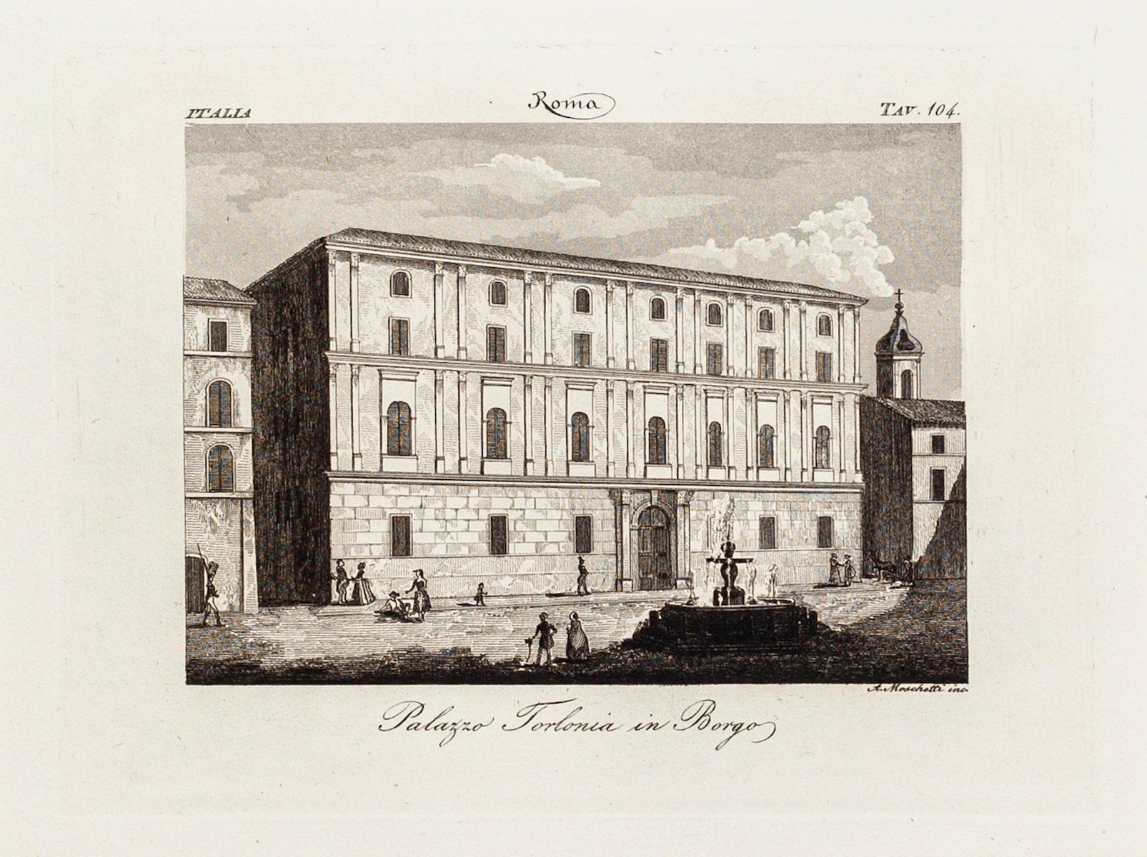 Alessandro Lescano - Borgo Palazzo Torlonia - Original Etching - 19th Century