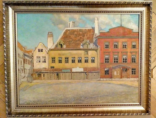 Alexander Yakovlevich Kramarev, Revel, Town Hall Square, Oil on Plywood, Framed