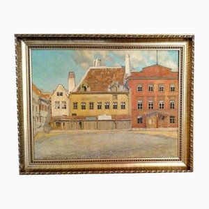 Alexander Yakovlevich Kramarev, Revel, Town Hall Square, Oil on Plywood, Framed-WMV-1127539