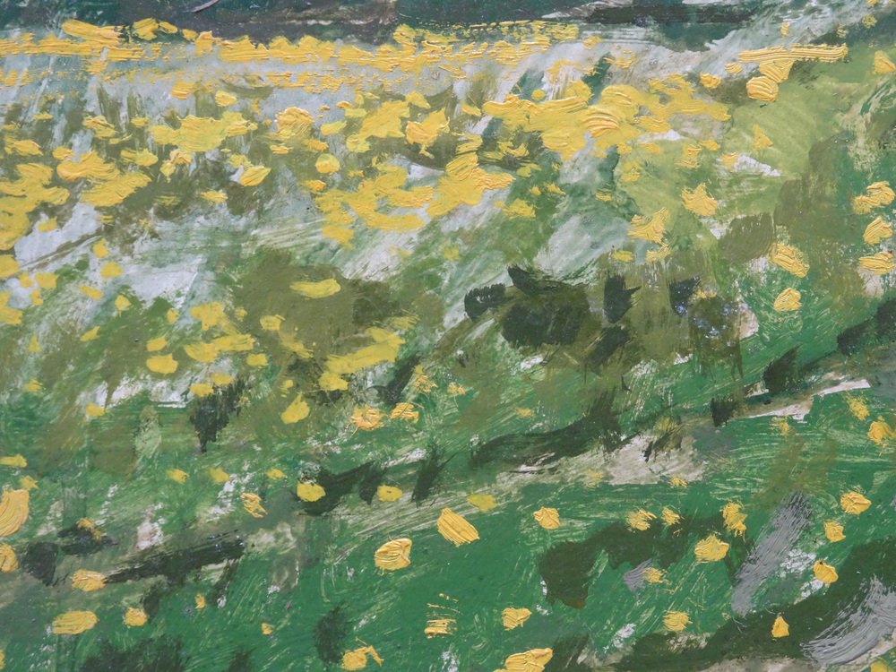 Alfejs Bromults, Dandelions Are Blooming, 1981, Oil on Cardboard