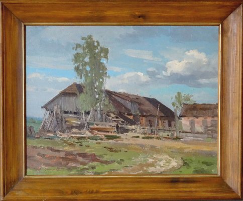 Alfejs Bromults, In Village Courtyard, 1976, Oil on Cardboard-FNC-1800238