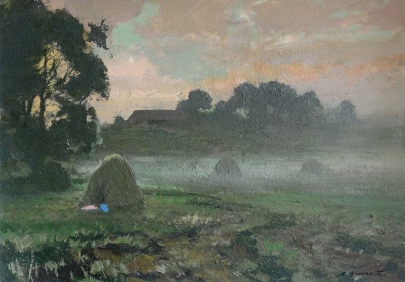 Alfejs Bromults, Morning Fog, 1965, Oil on Cardboard-FNC-1800240