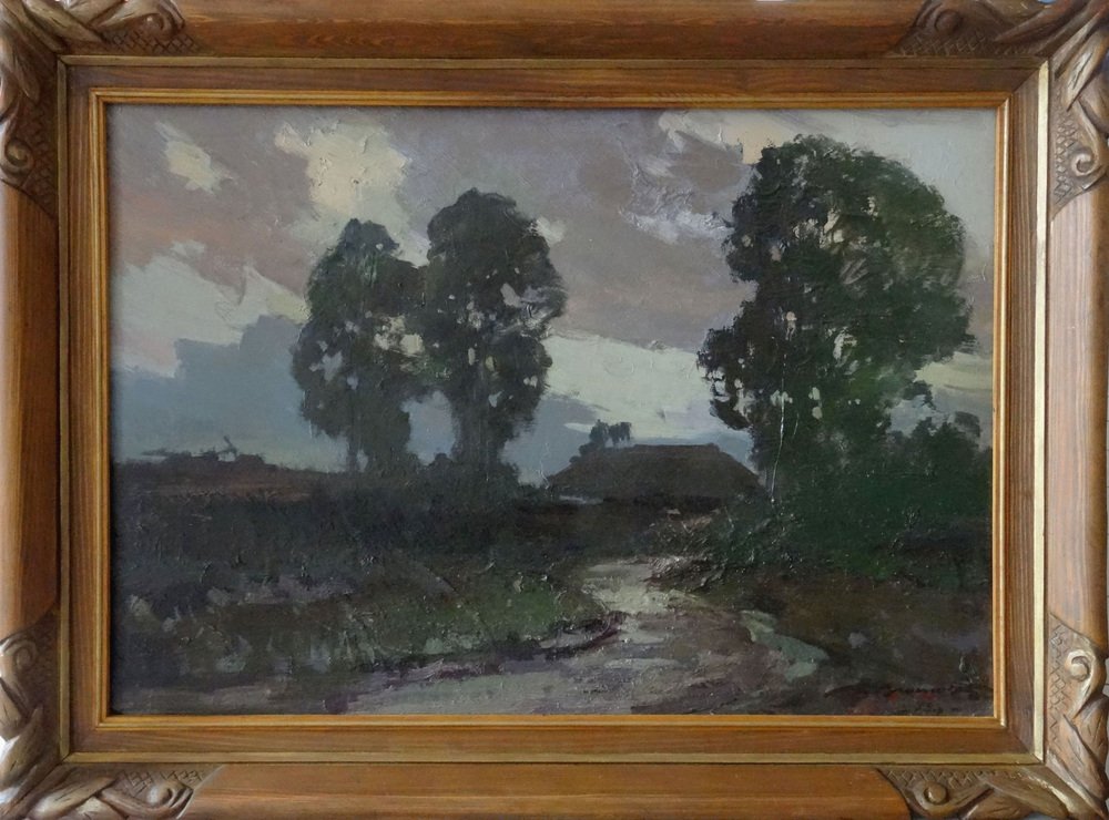 Alfejs Bromults, Road to the Home at Summer Evening, 1973, Oil on Cardboard