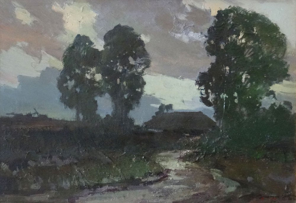 Alfejs Bromults, Road to the Home at Summer Evening, 1973, Oil on Cardboard