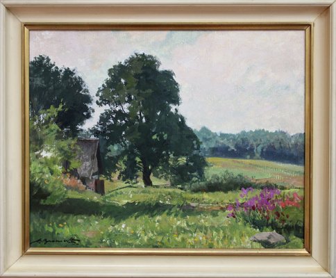 Alfejs Bromults, Summer Day, Oil on Cardboard-FNC-1800140