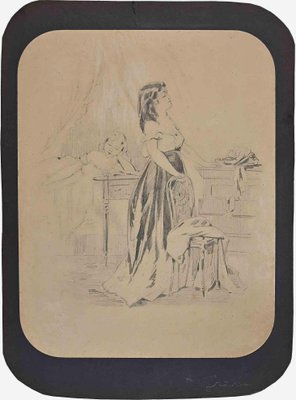 Alfred Grevin, Little Women, Pencil Drawing, Late 19th Century-ZCI-1344772