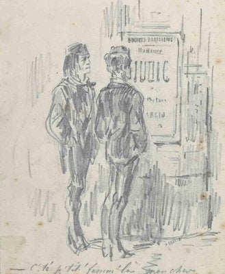 Alfred Grevin, Men in the Outdoor, Original Drawing, Late 19th-Century-ZCI-1298873